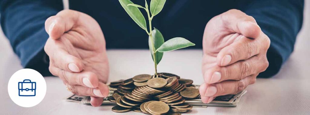business insurance hands coins