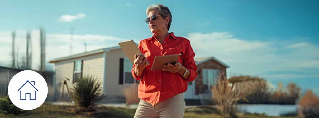 Safe Alternative Between Mobile Home and Townhouse: Young Hispanic Woman Compares Housing Options in Florida to Choose the Right Home Insurance.