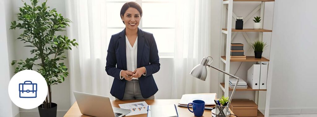 Affordable Business Insurance Florida For Hispanic Entrepreneurs In A Bright Modern Office Setting.