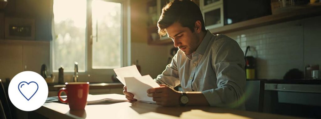 Young professional reviewing life insurance documents at home, highlighting the importance of protecting the future early on.