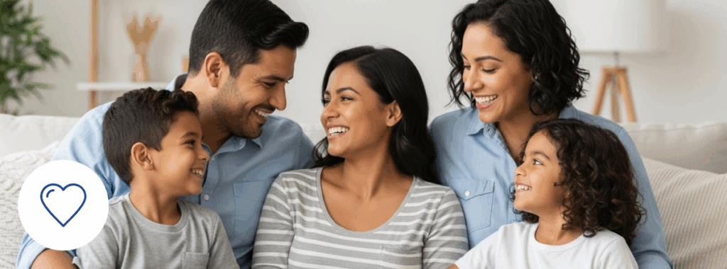 Smiling Latino family showcasing 5 benefits of life insurance 2025.