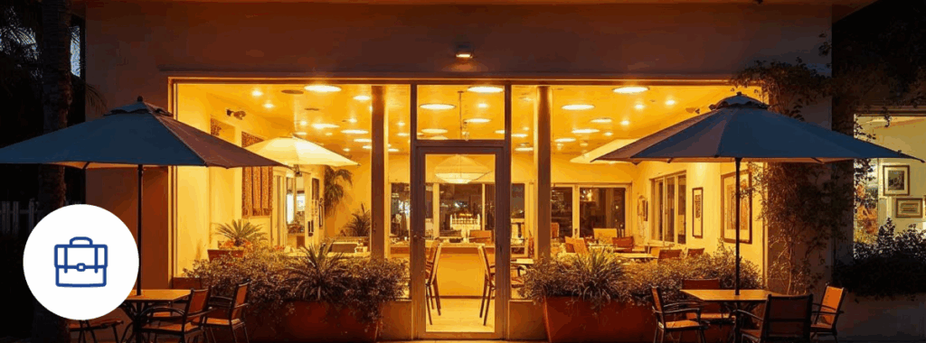 Small business insurance on modern storefront in Florida.