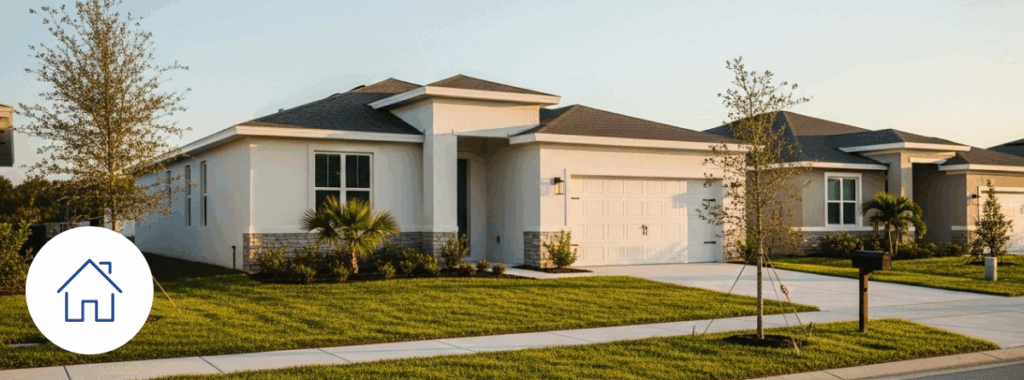 Average home insurance costs in Florida for modern houses at sunset.