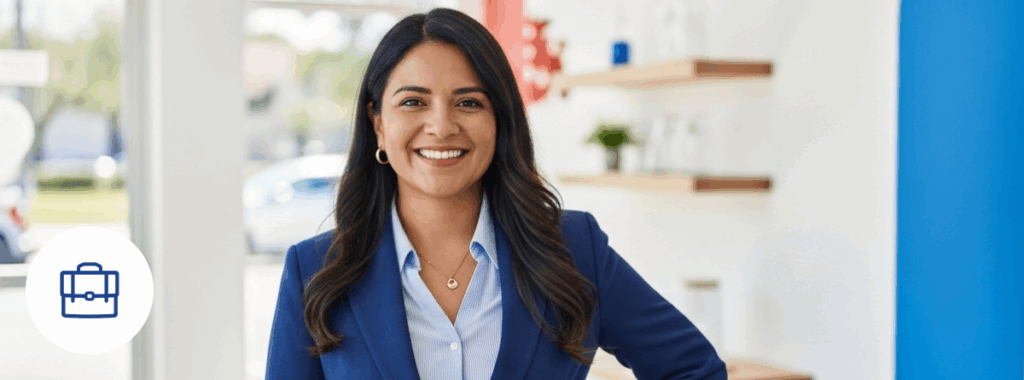 Insurance for small businesses in Florida owner inside modern, sunlit boutique.