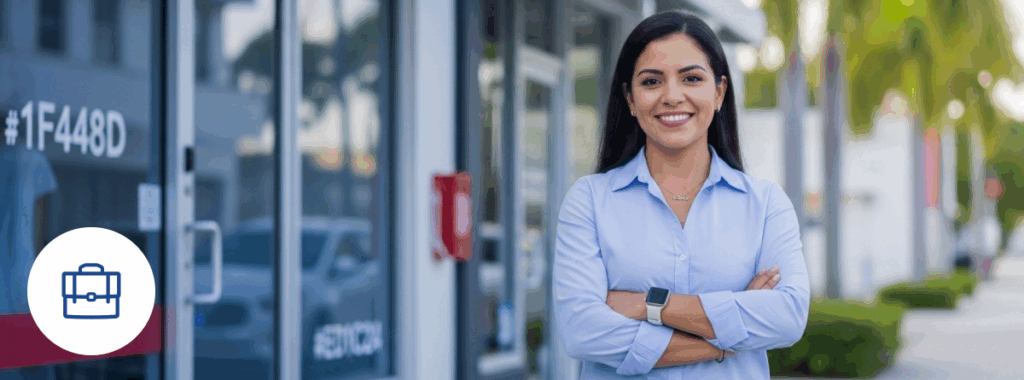 Get business insurance quote Miami with trusted local owner in storefront setting.