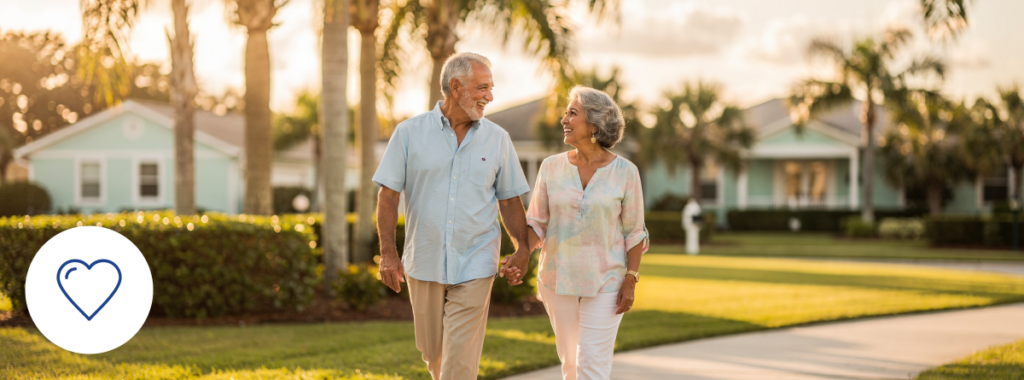 Happy Latino couple symbolizes life insurance for senior person Florida 2025