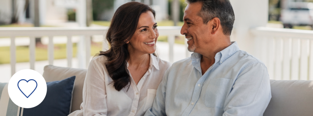 Calm Hispanic couple represents life insurance living benefits Florida 2026