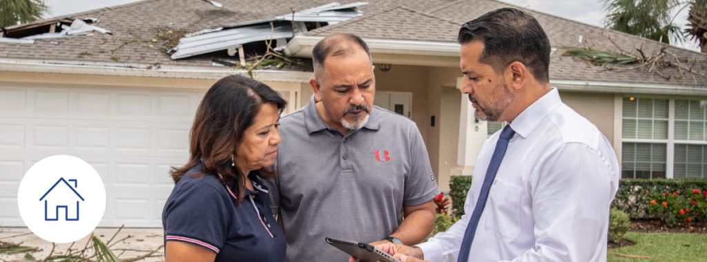 Windstorm deductible explained to Florida couple by adjuster after storm damage