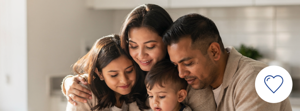 Latino family reviews life insurance for parents with kids at home