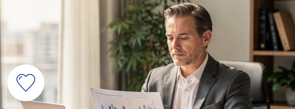 Middle-aged professional reviews indexed universal life insurance (iul) documents