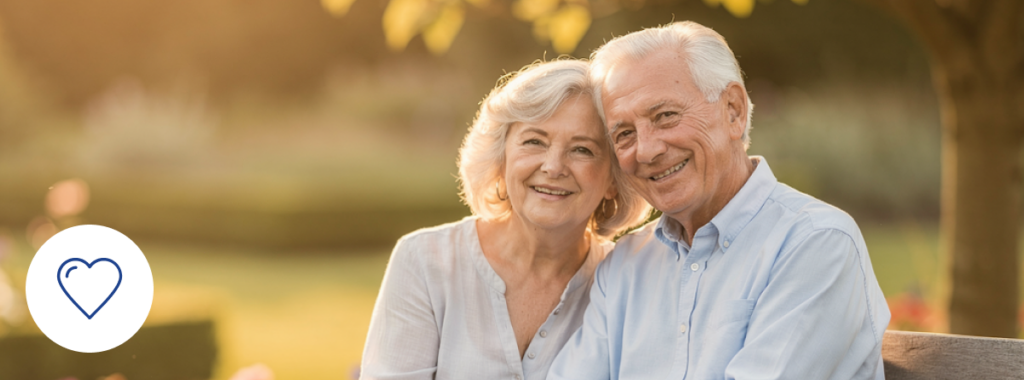 Final expense insurance: elderly couple enjoying peace in sunlit garden